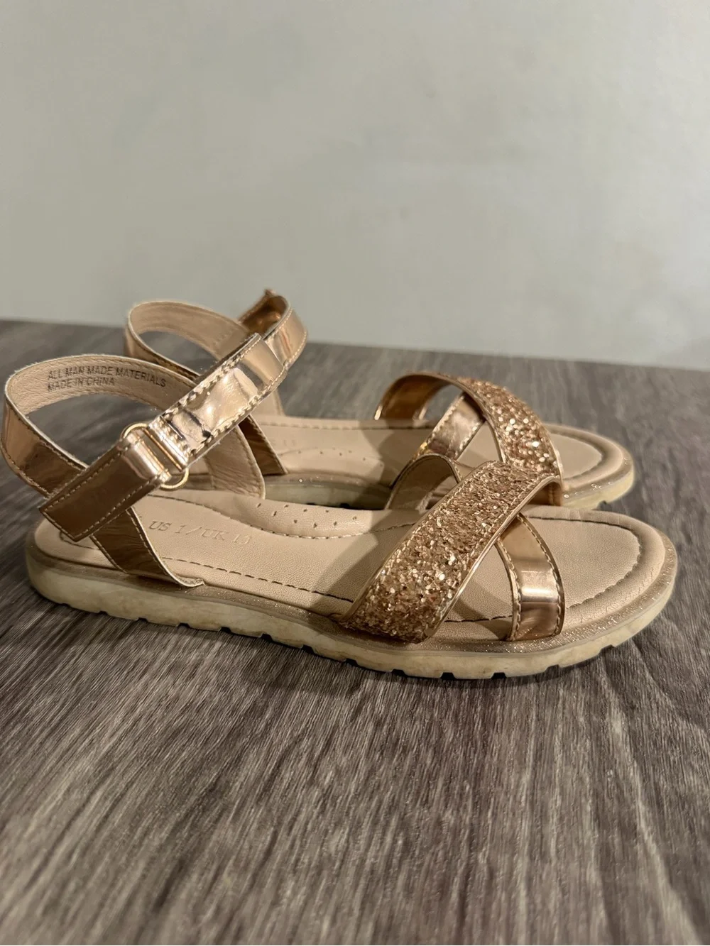 Girls' Glitter Strap Sandals in Rose Gold - Kids Shoes